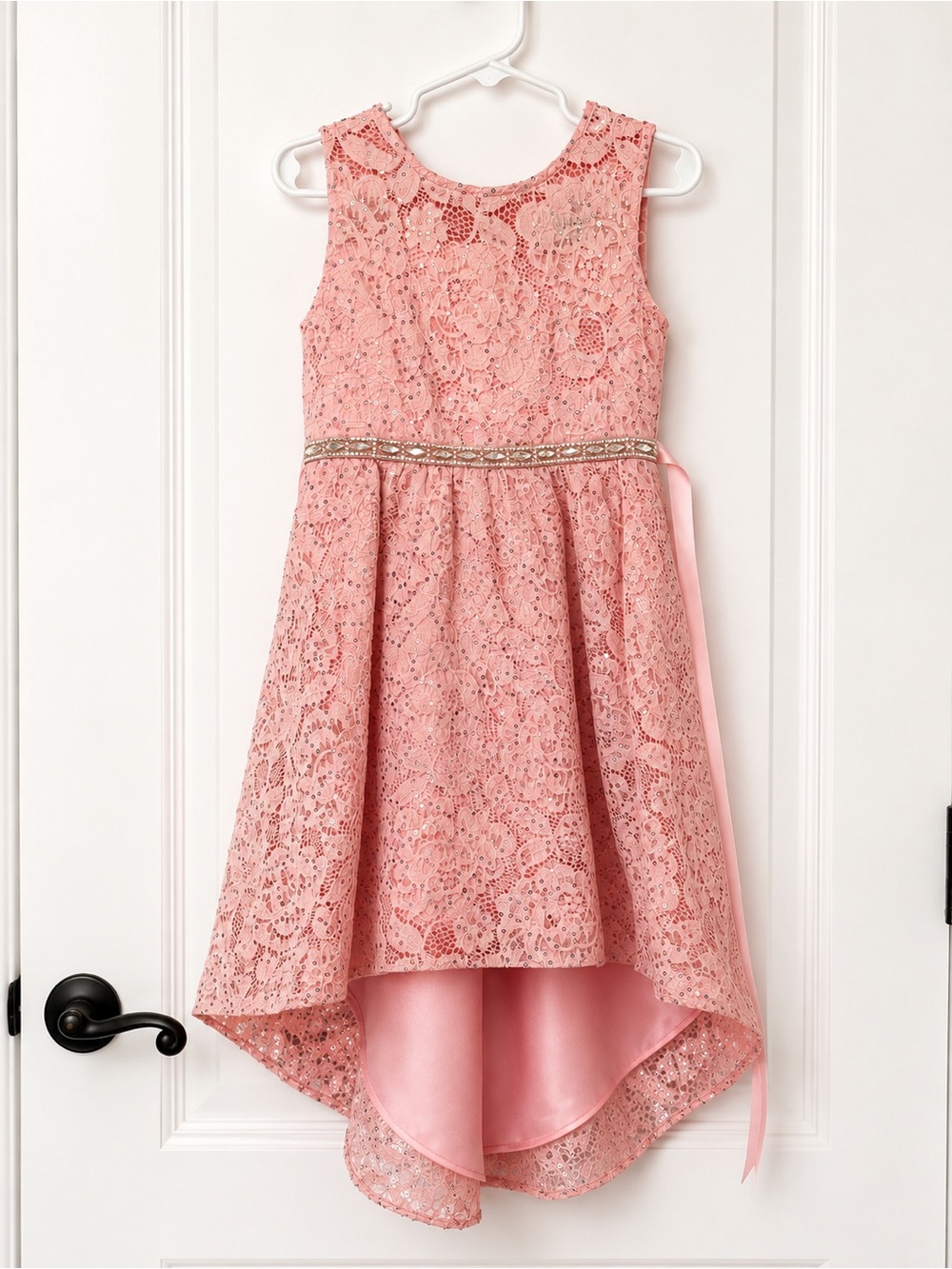 Rare Editions Girls Pink Sequin Lace High-Low Party Dress Size 5